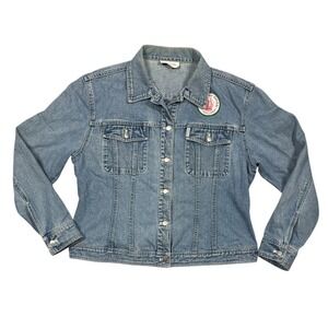 Emanuel Ungaro Women's Blue Designer Patch Denim Jacket Size 12